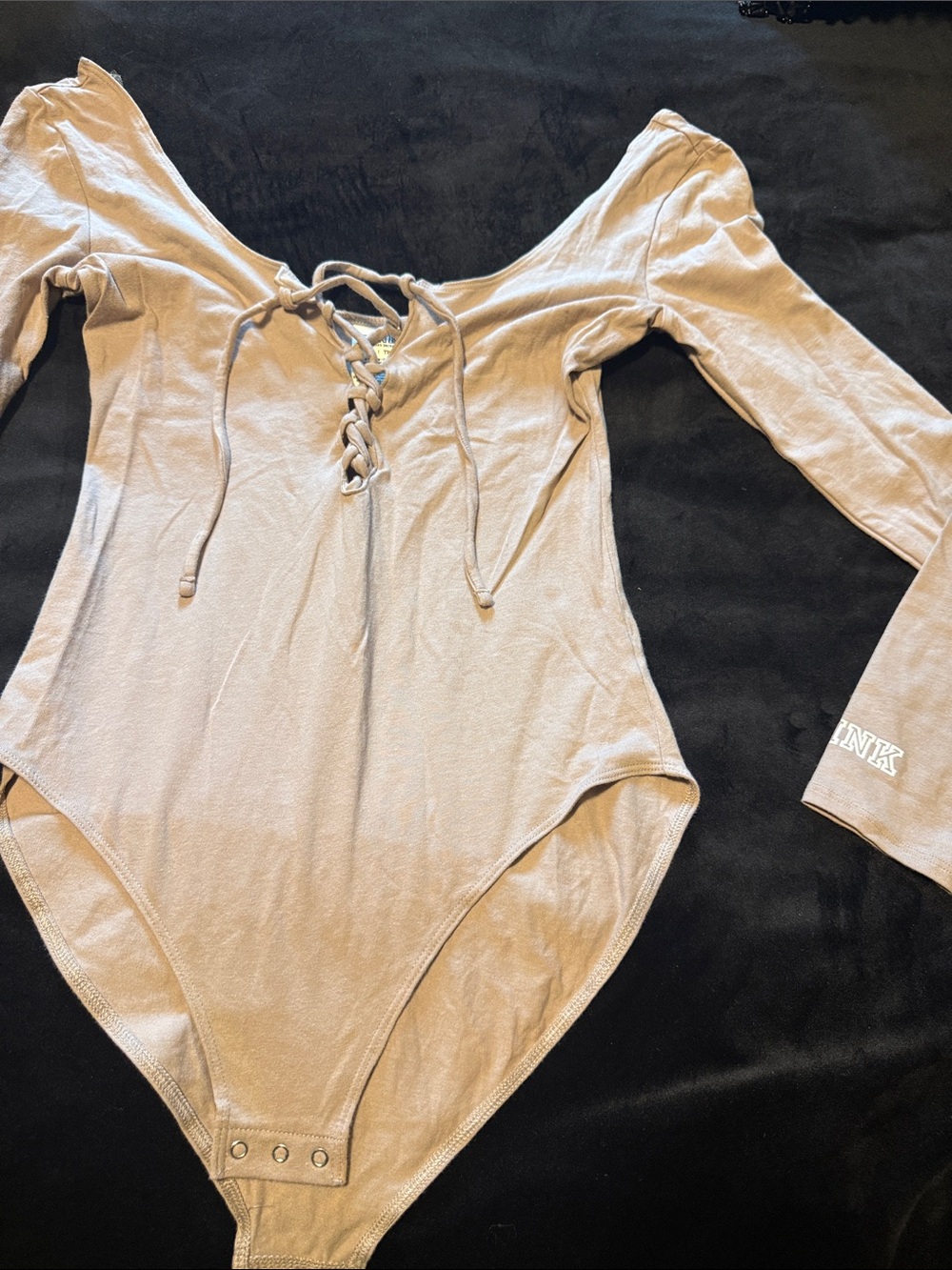 PINK Victoria's Secret Lace-Up Long Sleeve Bandeau Bodysuit in Beige
